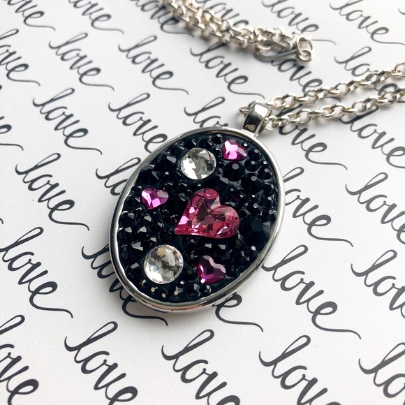 Swarovski Jewelry - Black & Pink Heart Oval Pendant One of a Kind